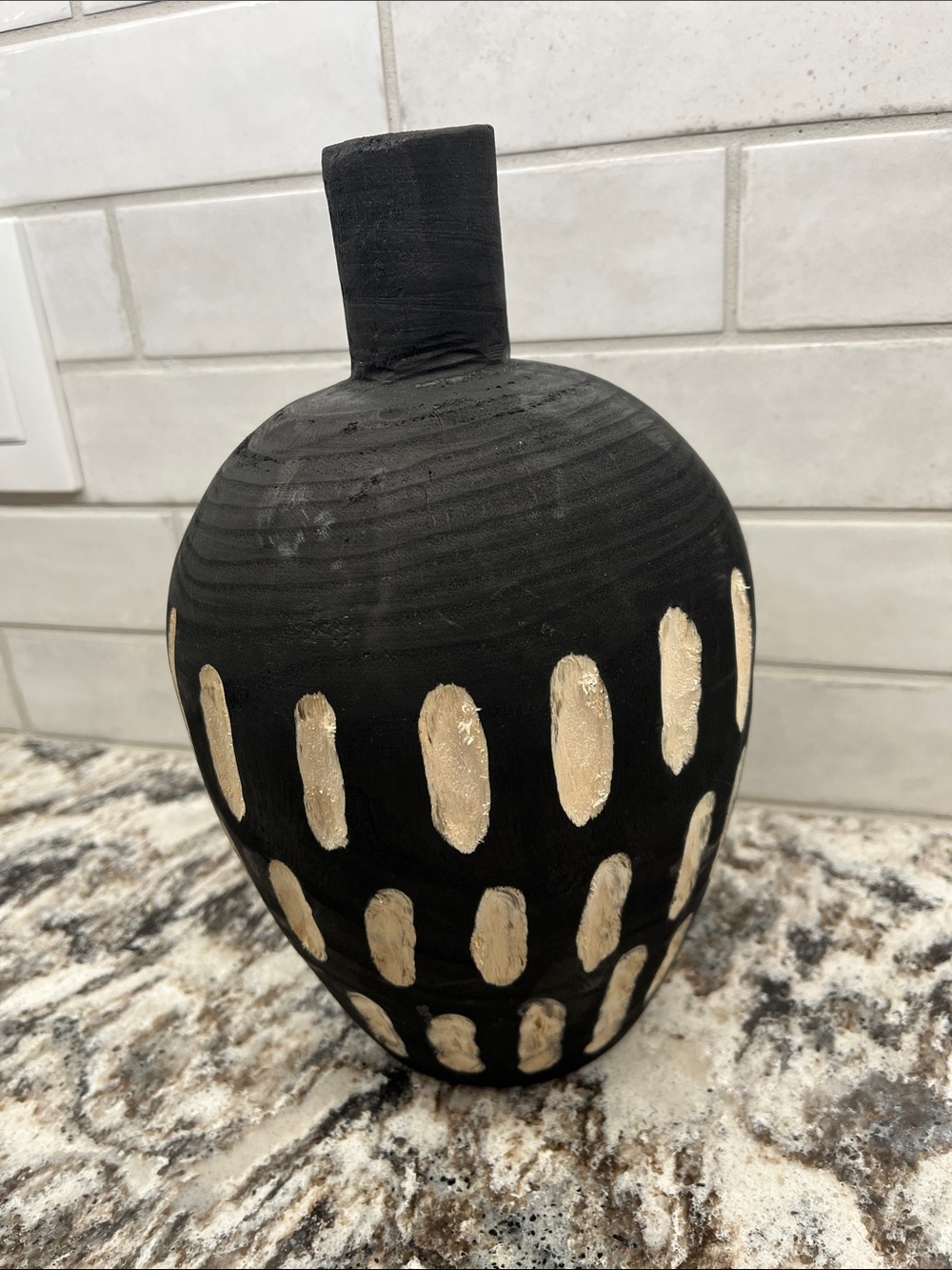 NEW Mud Pie Black Carved Wood Vase